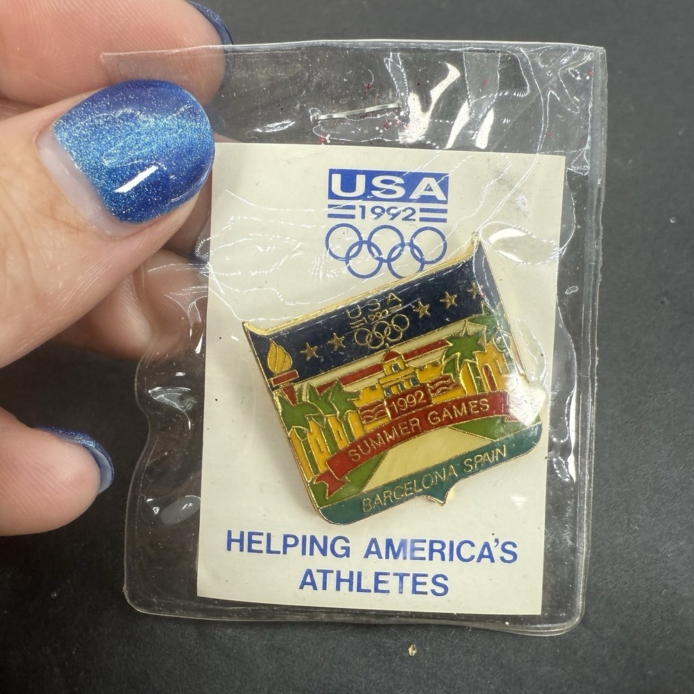 1992 USA Summer Olympic Games Barcelona Spain Trading Lapel Hat Tie Pin Enamel - Picture 1 of 6
